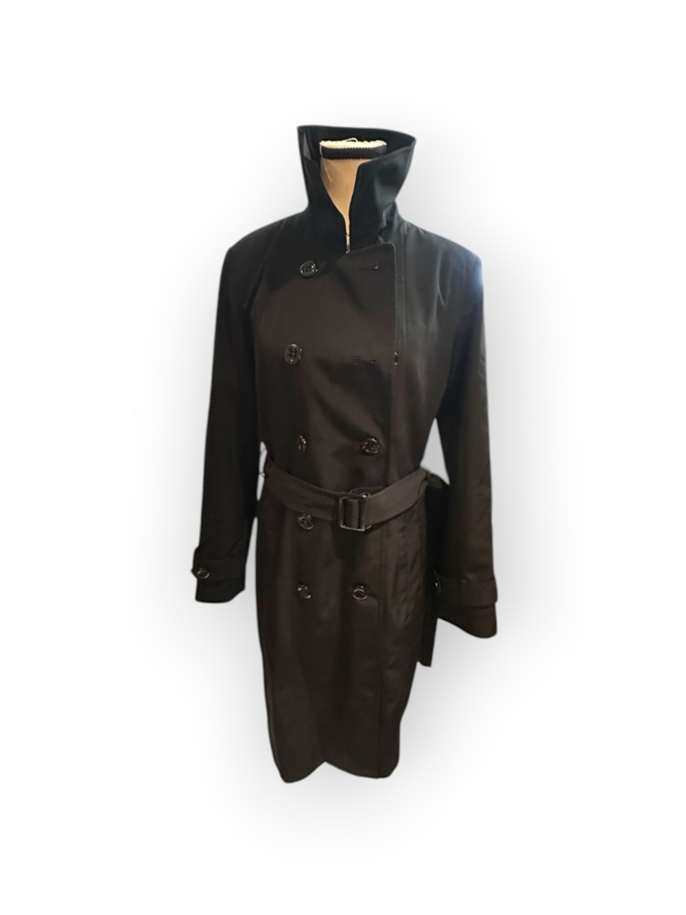 Women’s M Calvin Klein Black Trench Coat - Double Breasted Belted - Picture 4 of 14